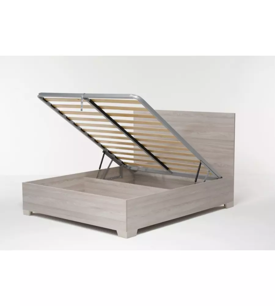 LETTO MATRIMONIALE CONTENITORE CON PIEDINI "HI BOX" OLMO NATURALE 160X190 CM